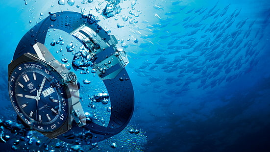 orologio che affonda nell'acqua, TAG Heuer Connected Modular 45, MWC 2017, i migliori smartwatch, Sfondo HD HD wallpaper