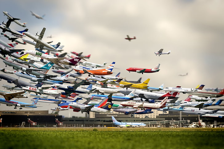 飛行機、ドイツ、空港、航空機、旅客機、ハノーバー、 HDデスクトップの壁紙