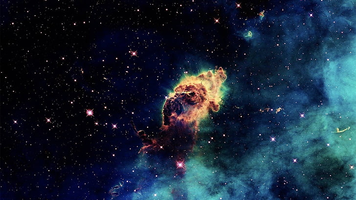 digitale Tapete der grünen und blauen Galaxie, digitale Kunst, Sterne, Raum, Nebelfleck, HD-Hintergrundbild