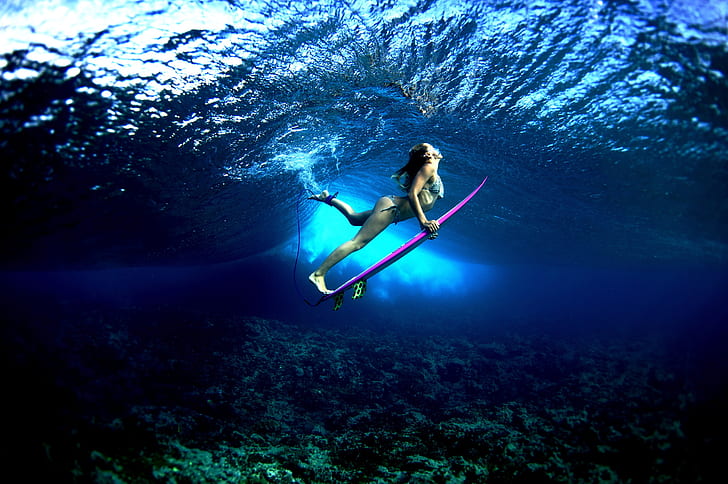 الماء ، الفتاة ، المحيط ، الرياضة ، ركوب الأمواج ، اللوح، خلفية HD