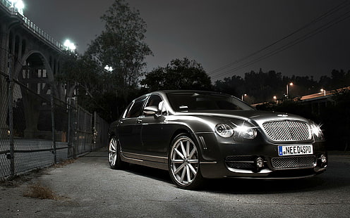 Bentley Continental Flying Spur, berlina nera, bentley, continentale, volante, sperone, automobili, Sfondo HD HD wallpaper