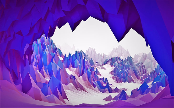Ilustración púrpura y blanco, abstracto, 3D, cueva, brillante, blanco, púrpura, azul, Fondo de pantalla HD