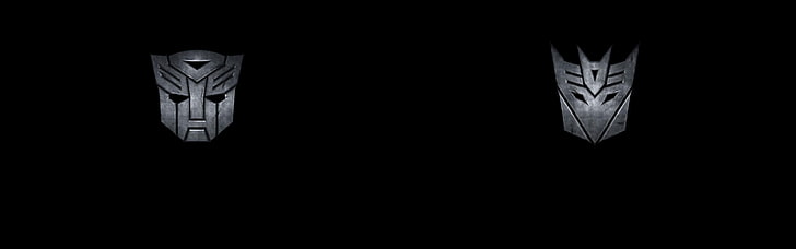 Логотип десептиконов и автоботов, Трансформеры, логотип, фильмы, простой фон, несколько дисплеев, два монитора, HD обои