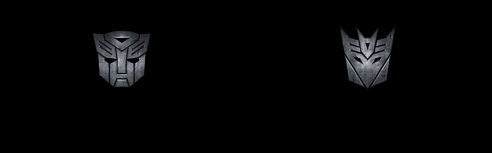 Логотип десептиконов и автоботов, Трансформеры, логотип, фильмы, простой фон, несколько дисплеев, два монитора, HD обои HD wallpaper