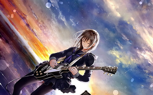 animeflickor, gitarr, elgitarr, HD tapet HD wallpaper