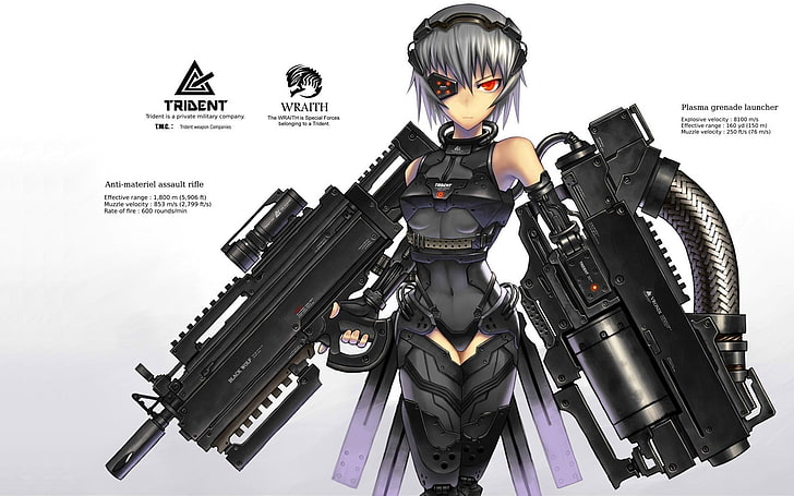 anime girls, original characters, weapon, GiA, anime, machine gun, assault rifle, HD wallpaper