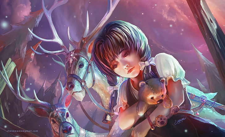 Fantasiekunst, Anime Mädchen, Teddybären, Anime, HD-Hintergrundbild