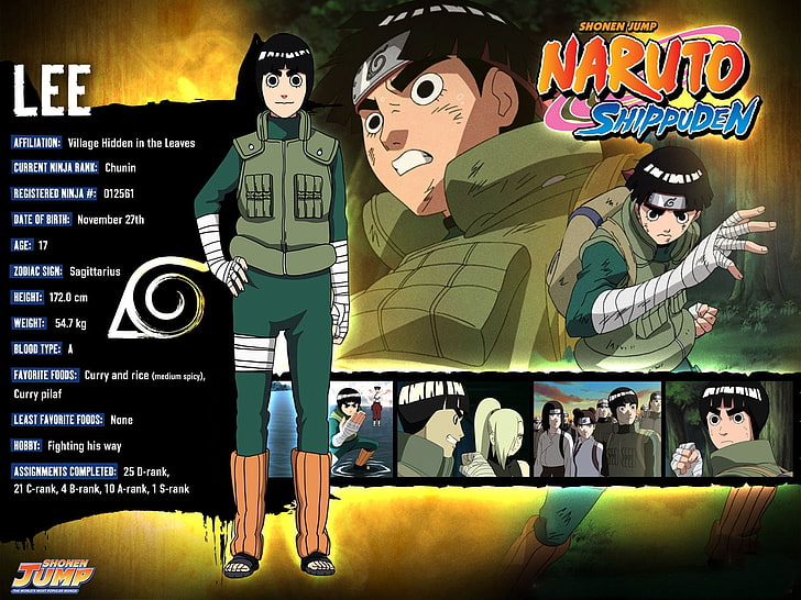Naruto Shippuden Lee illustration, naruto, rock lee, kille, bokstäver, wraps, bandana, HD tapet