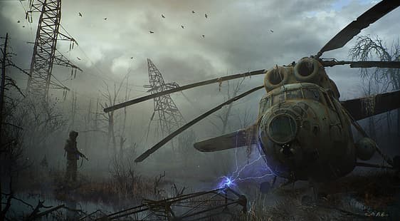 вертолет, Чернобыль, Сталкер, площадь, Сталкер 2, HD обои HD wallpaper