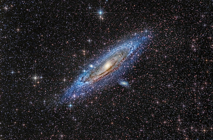wallpaper Milkyway biru dan abu-abu, ruang, bintang, Andromeda, Galaxy, Wallpaper HD