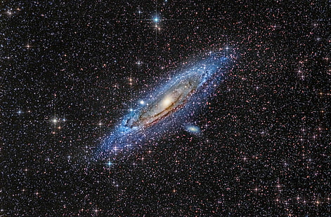 wallpaper Milkyway biru dan abu-abu, ruang, bintang, Andromeda, Galaxy, Wallpaper HD HD wallpaper