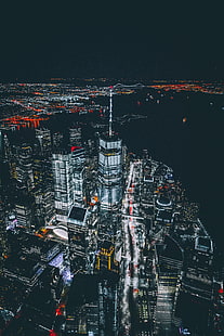 городской пейзаж в ночной живописи, небоскребы, ночной город, нью-йорк, сша, HD обои HD wallpaper