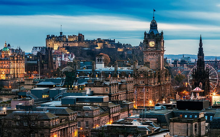 Wonderful View Of Edinburgh Hdr, ancient, lights, castle, amusement park, city, nature and landscapes, HD wallpaper