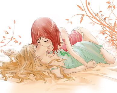 blondine, haar, kuss, originell, ratana, rote, satis, yuri, HD-Hintergrundbild HD wallpaper