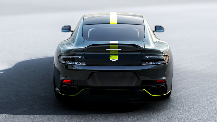voiture noire avec impression de vitesse de course verte, Aston Martin Rapide AMR, voitures électriques, 4k, Fond d'écran HD