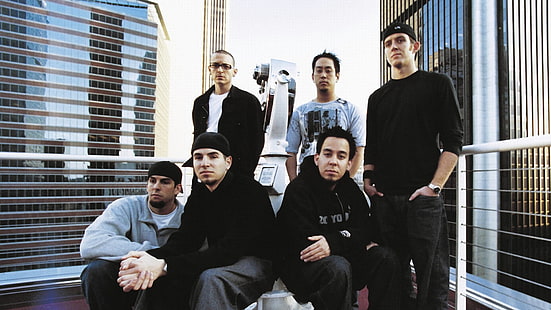 Linkin Park band, linkin park, roof, city, houses, band, HD wallpaper HD wallpaper