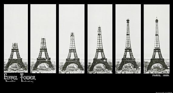 Costruzione della Torre Eiffel, disegno della Torre Eiffel, vintage, Parigi, costruzione, bianco e nero, torre eiffel, 1889, Sfondo HD HD wallpaper