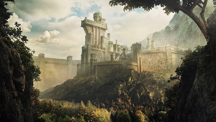 papel de parede do castelo, arte da fantasia, castelo, cidade da fantasia, obras de arte, HD papel de parede