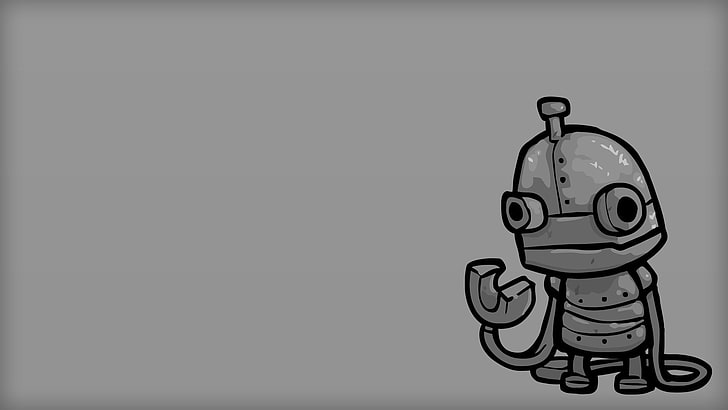 Machinarium, abu-abu, latar belakang abu-abu, robot, video game, sederhana, Wallpaper HD