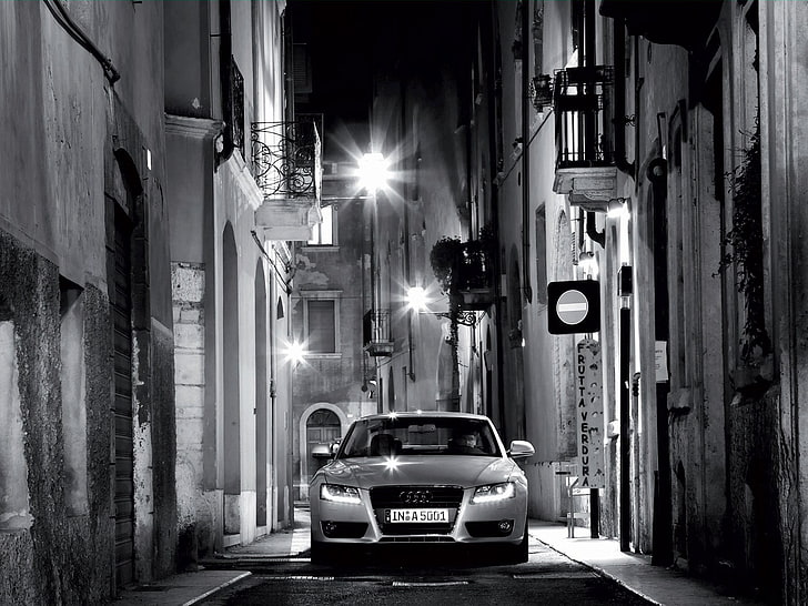 Audi Car Noche Audi Calle Blanco Y Negro Luces Fondo De Pantalla Hd Wallpaperbetter