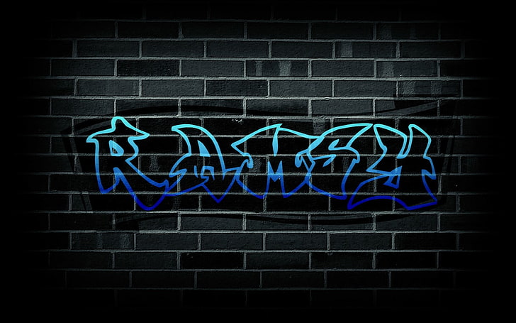 black, white, blue, wall, urban, HD wallpaper