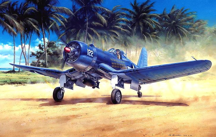 fighter, painting, piston, WW2, Chance Vought, US NAVY, USMC, F4U-1A Corsair, HD wallpaper