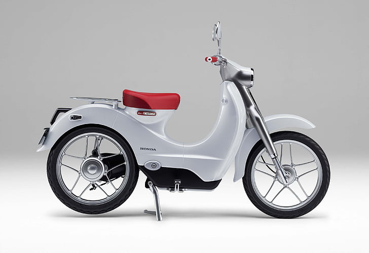 white motorized bike, Honda EV-Cub, Concept bikes, Electric bikes, 4K, HD wallpaper