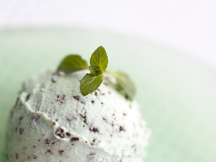 scoop of ice cream, food, ice cream, mint, white, green, HD wallpaper