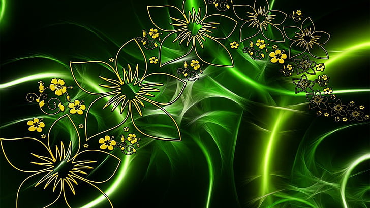 digital art, flowers, green, flora, fractal art, leaf, fractal, vision, special effects, graphics, HD wallpaper