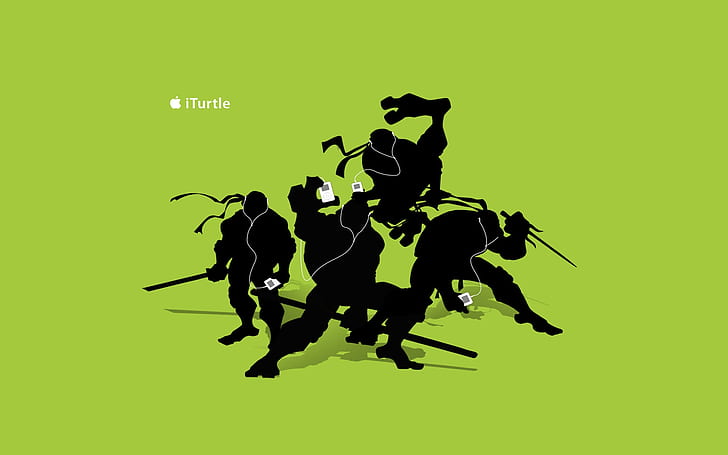 iTurtle, funny, ninja, turtles, green, HD wallpaper