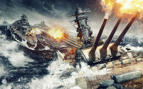 Обои Война Танков, World of Warships, корабль, море, битва, HD обои HD wallpaper