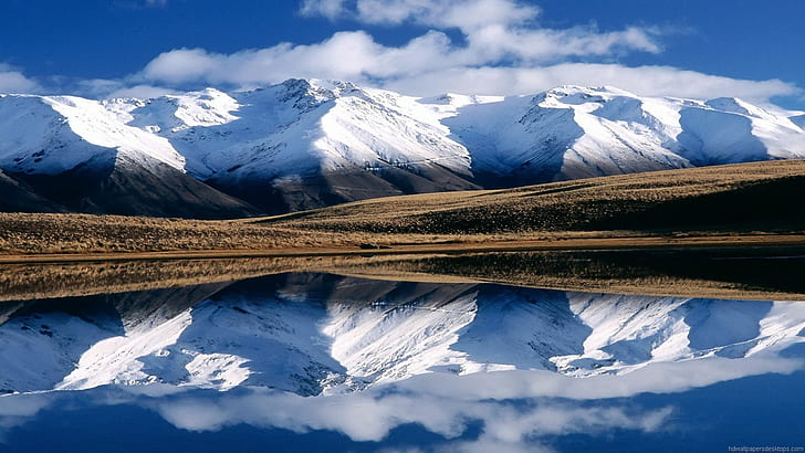 nature, landscape, New Zealand, mountains, clouds, hills, water, lake, reflection, snow, HD wallpaper