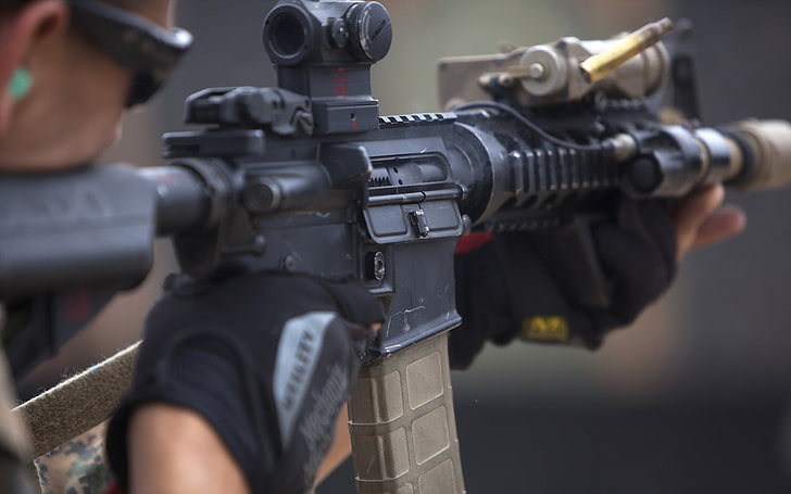 갈색과 검은 색 소총, 무기, 군인, 미국 해병대, HD 배경 화면