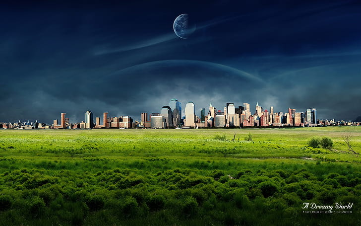 A Dreamy World 95, city, hdr, grass, landscape, HD wallpaper