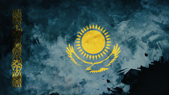 Kazakhstan, grunge, drapeau, Fond d'écran HD HD wallpaper