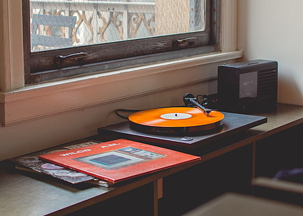 tocadiscos negro, reproductor de discos de vinilo, disco, retro, Fondo de pantalla HD HD wallpaper