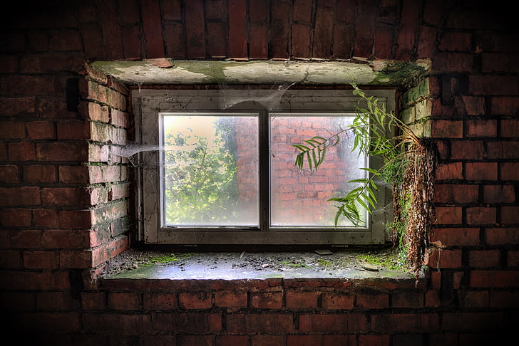 escuro, tijolos, janela, HD papel de parede