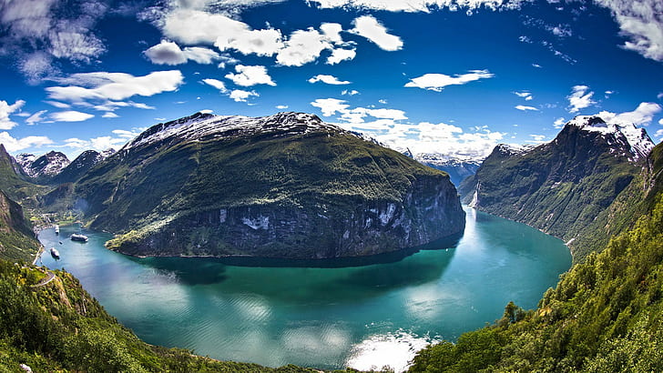 Landschaft, Natur, Fjord, Norwegen, Berge, See, Geiranger, HD-Hintergrundbild