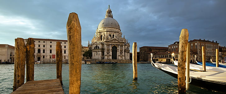 Venice, Santa Maria della Salute, old building, urban, city, gondolas, HD wallpaper