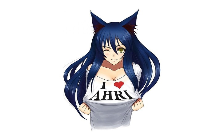 blauhaarige Mädchen Anime Illustration, Ahri, League of Legends, blaues Haar, Anime Mädchen, Videospiele, HD-Hintergrundbild