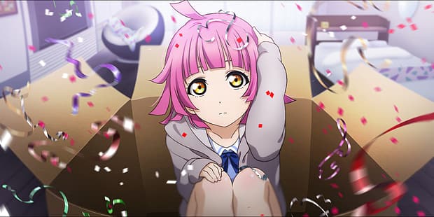 Love Live Series, Love Live !, Love Live!Sinar matahari, Tennoji Rina, kougi, gadis anime, rambut merah muda, Wallpaper HD HD wallpaper