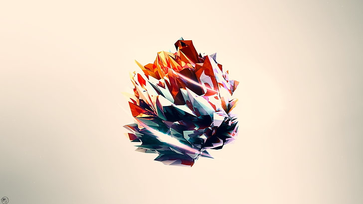 illustration de cristal multicolore, résumé, oeuvre, fond simple, fond blanc, 3D, géométrie, Fond d'écran HD