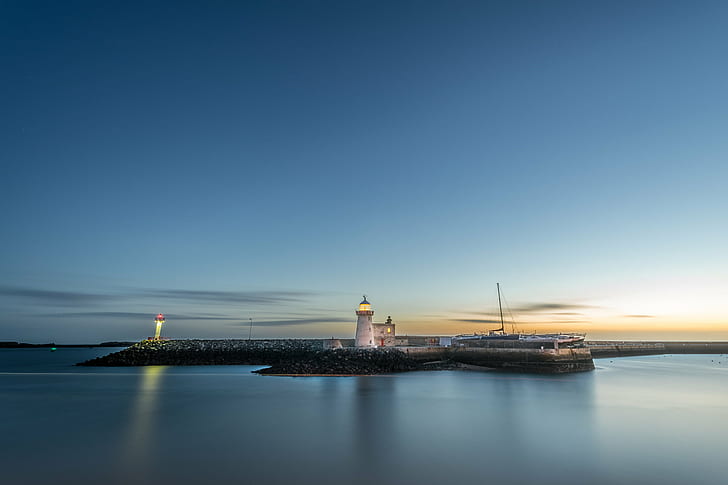 photography of lighthouse beside seashore during nighttime, howth, dublin, ireland, howth, dublin, ireland, Sunrise, Howth, lighthouse, Dublin, Ireland, photography, seashore, nighttime, clouds, dawn, europe, konica minolta, landscape, light, long exposure, motion, photo, sea, seascape, sky, sony a7, travel, ultra, famous Place, night, sunset, architecture, HD wallpaper