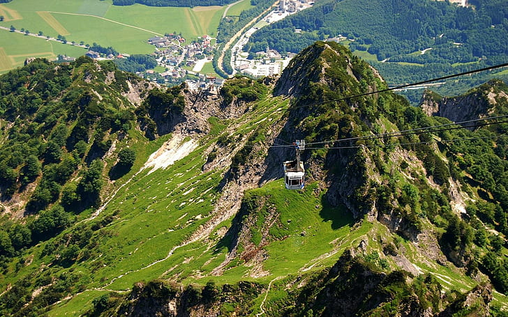 Unglaubliche Bergbahn, Berg, Stadt, Seilbahn, Drähte, Natur und Landschaften, HD-Hintergrundbild