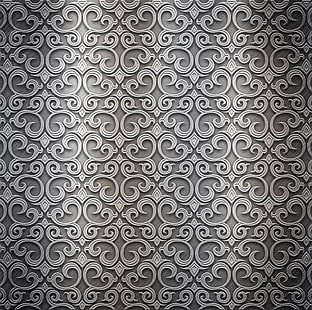 white scrolled digital wallpaper, metal, pattern, silver, texture, background, steel, metallic, HD wallpaper HD wallpaper
