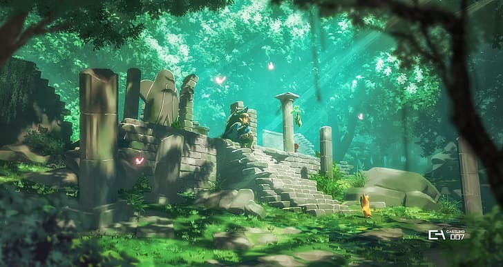 The Legend of Zelda: Breath of the Wild, Link, forest, ruins, HD wallpaper