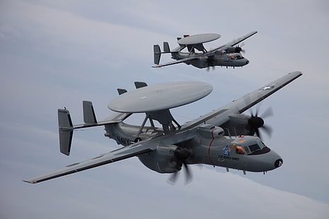 облака, полет, пара, E-2D, Advanced Hawkeye, Northrop Grumman, самолет AWACS, HD обои HD wallpaper