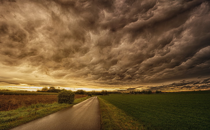 Dark Storm Clouds, Road, Landscape, Nature, Landscape, Dark, Scenery, Dramatic, Road, Photography, Clouds, gloomy, stormclouds, raincloud, HD wallpaper