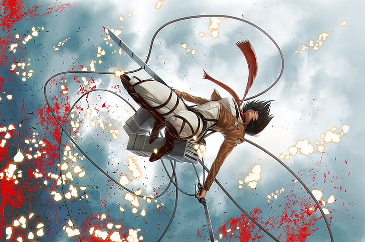 Titan Mikasa saldırı duvar kağıdı, Shingeki no Kyojin, Mikasa Ackerman, HD masaüstü duvar kağıdı