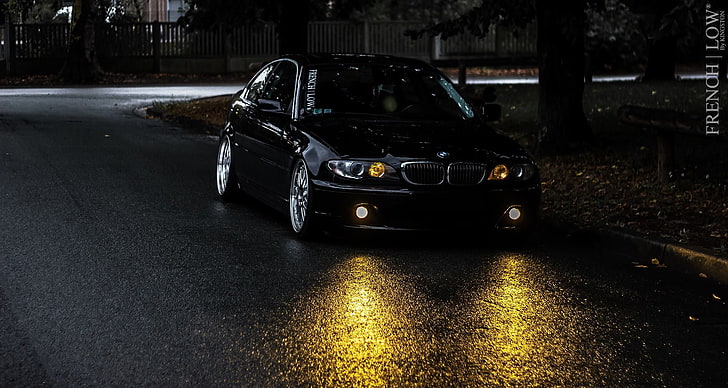 black sedan, BMW, black, drives, Coupe, E46, HD wallpaper